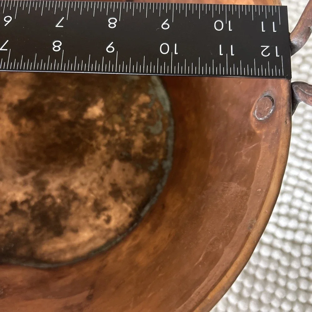 Vtg  Antique Hand Crafted Copper Jam Jelly Pot Riveted Handles Rolled Rim